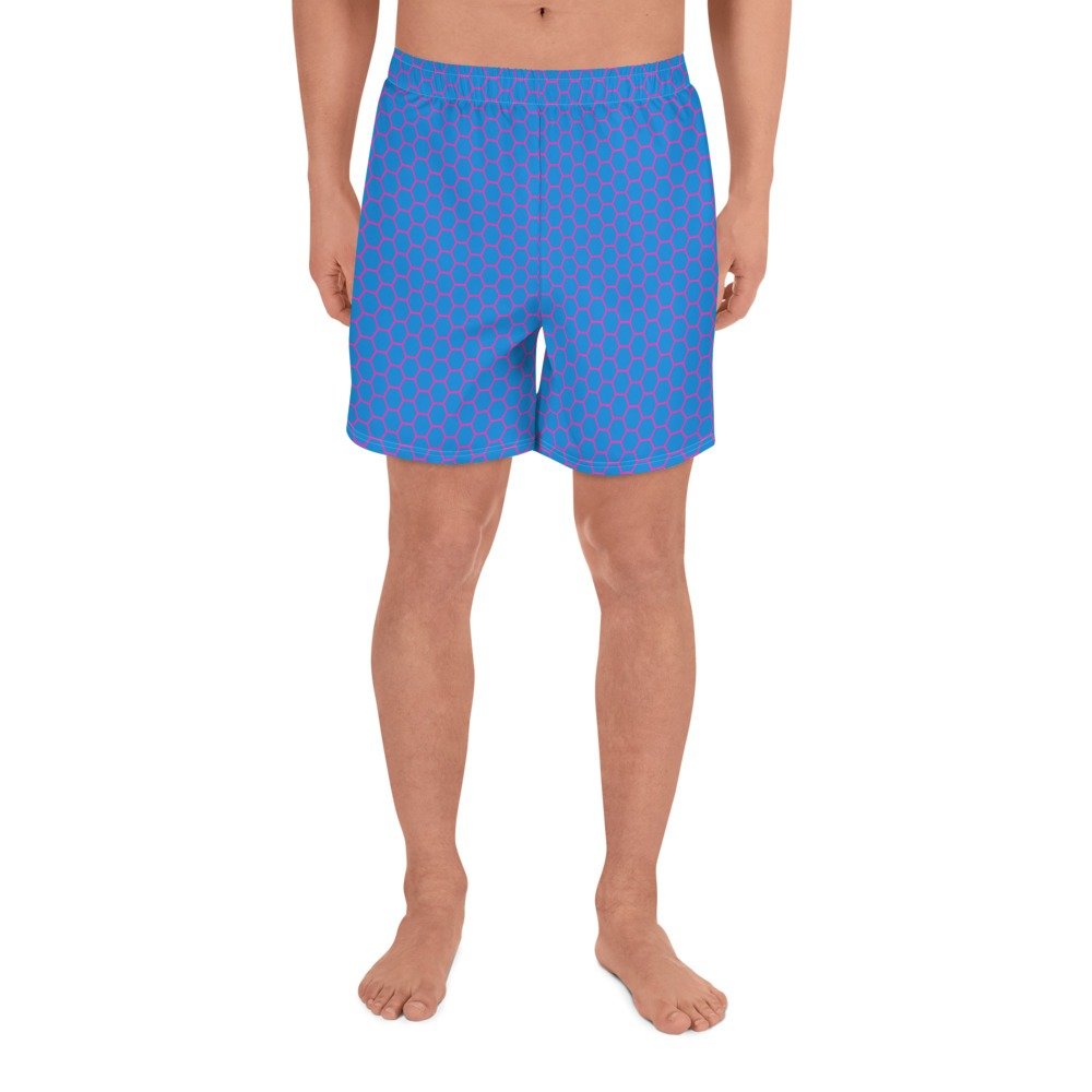 Blue with Pink Mesh Men's Athletic Long Shorts ⋆ KraziLegs
